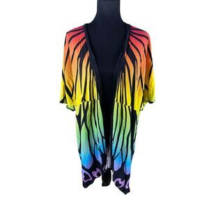 Thorn & Fable Rainbow Butterfly M/L Short open front Duster pride rayon unique